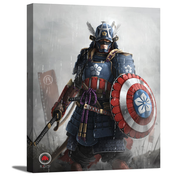 Samurai Warrior with Shield Canvas Wall Art